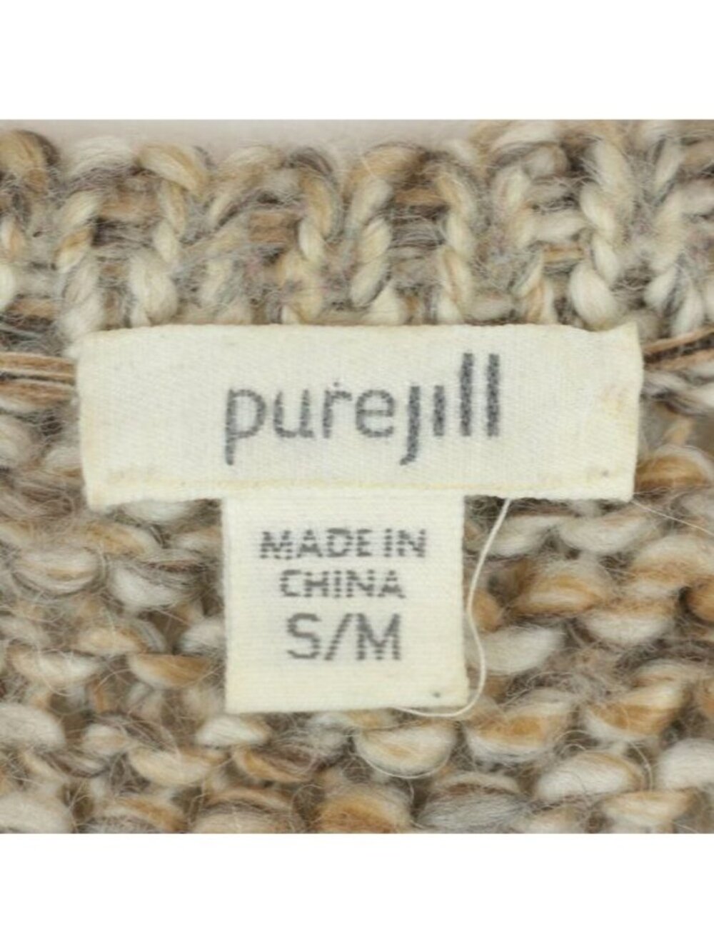 J. Jill Women's Small/Medium Tan Wool & Alpaca Cap Sleeve Chunky Knit Cardigan - Picture 8 of 10
